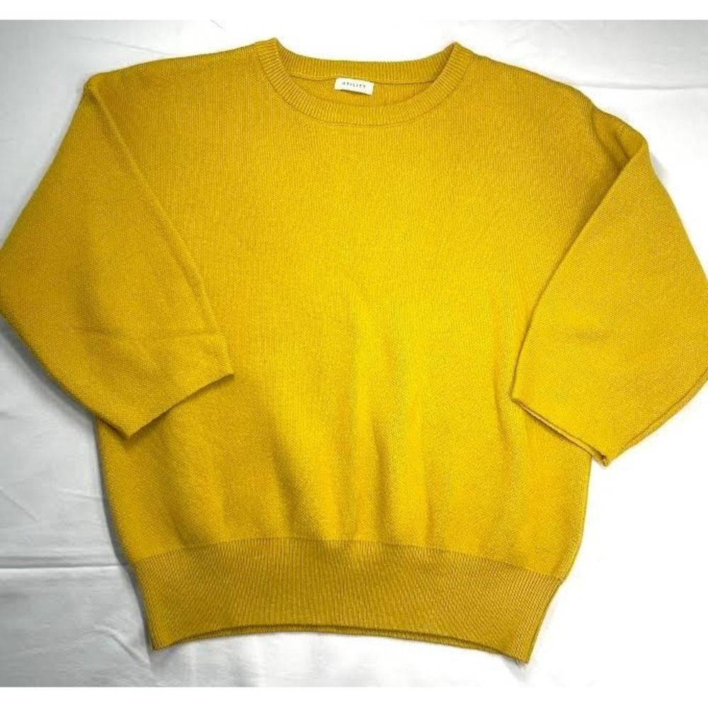 Women's Gold Sweater Half Sleeve Knitted Pullover Banded Bottom Top - Small